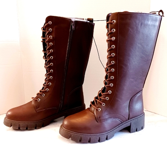 Brown Lug Sole Knee High Boots - Picture 5 of 6